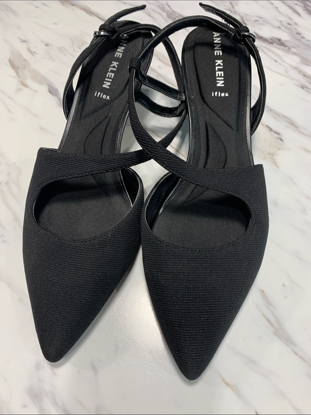 Anne Klein Black Pointed Toe Slingback Heels